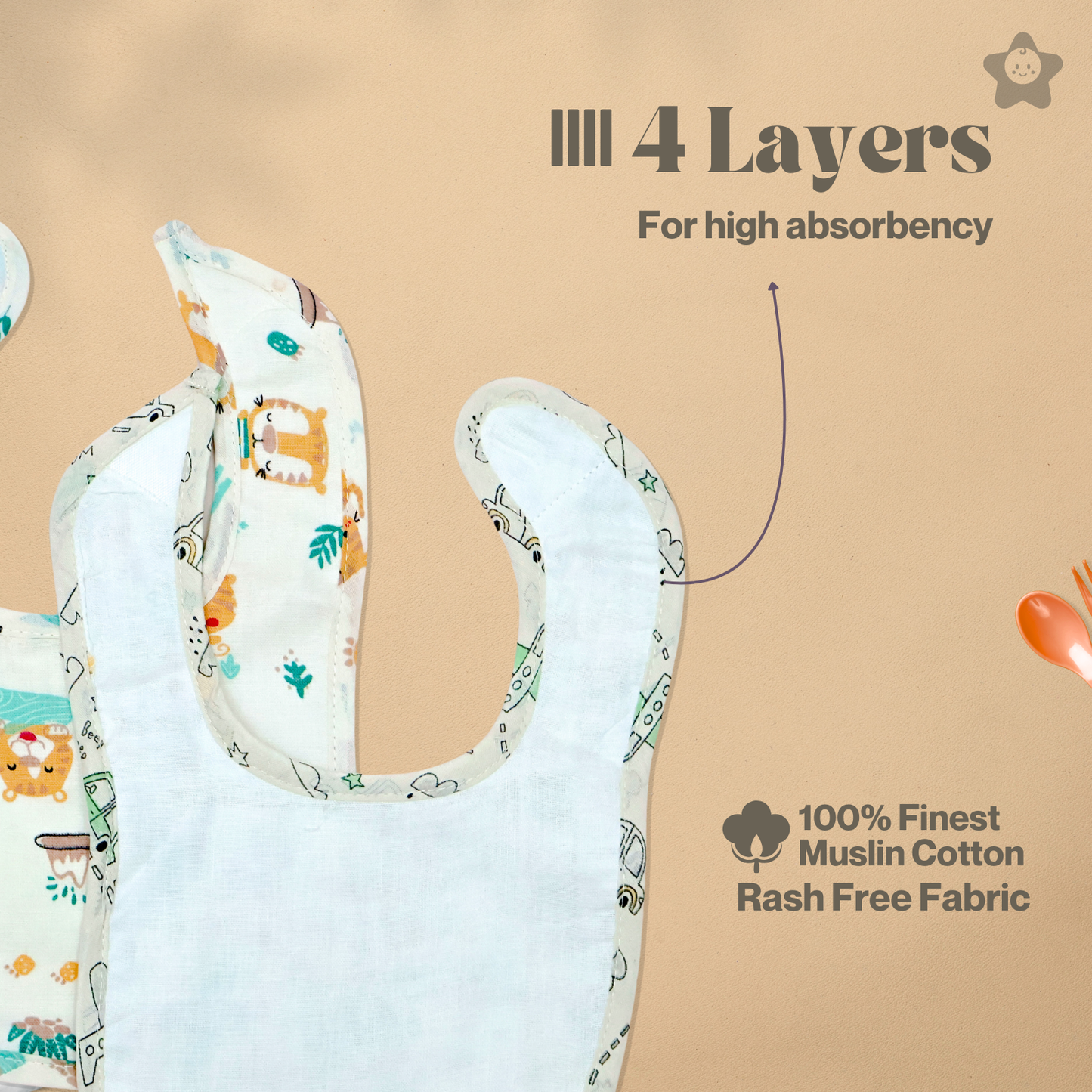 Kika Kiki City & Safari Baby Apron Bibs - 100% Soft Muslin Cotton (Pack of 2)