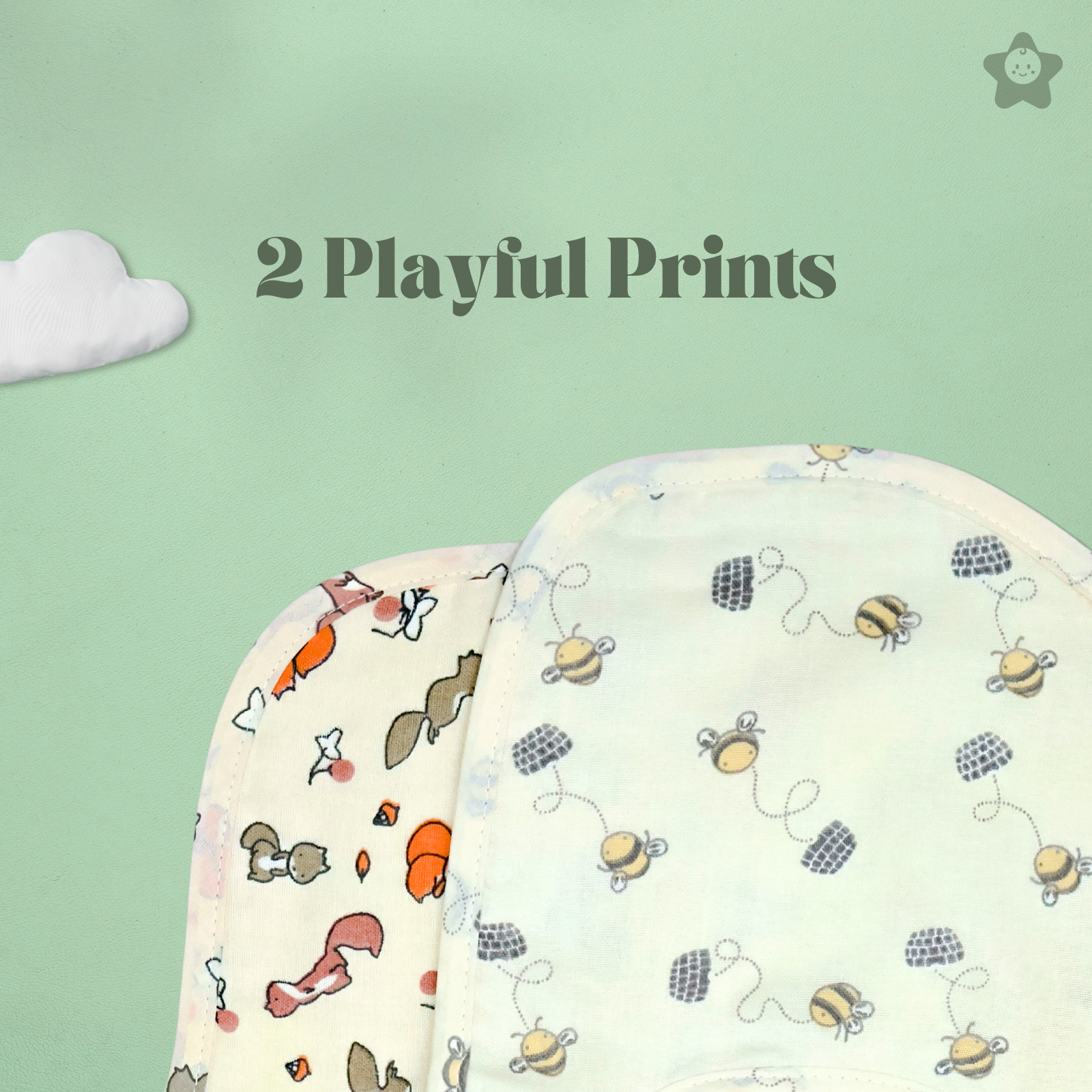 Kika Kiki Squirrels & Bees Duo Baby Apron Bibs - 100% Soft Muslin Cotton (Pack of 2)