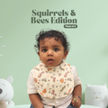 Kika Kiki Squirrels & Bees Duo Baby Apron Bibs - 100% Soft Muslin Cotton (Pack of 2)