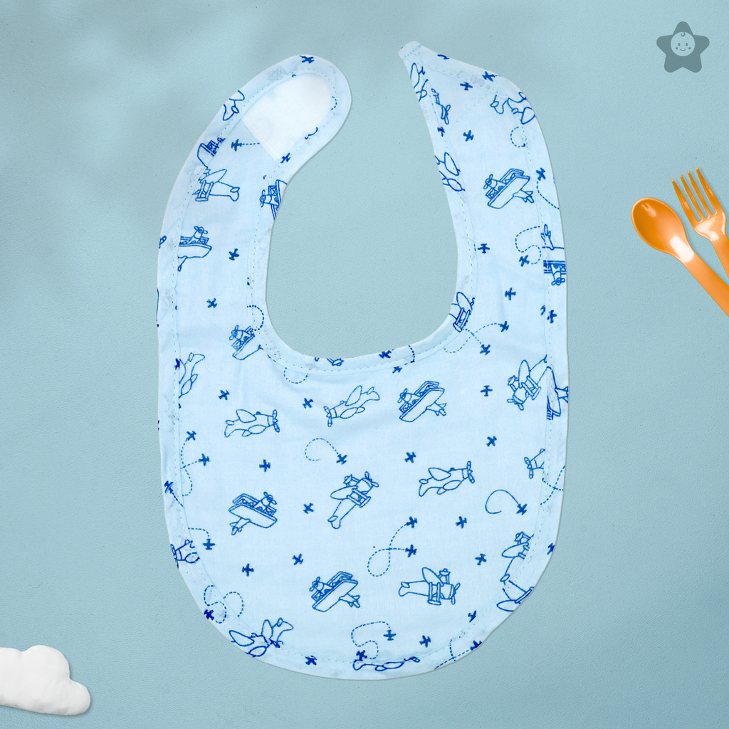 Kika Kiki Planes & Pals Baby Apron Bibs - 100% Soft Muslin Cotton (Pack of 2)